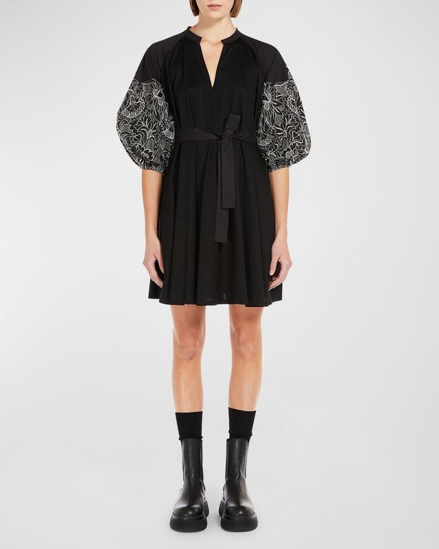 Weekend Max Mara Fingere Embroidered Sleeve Cotton Jersey Dress Product Image