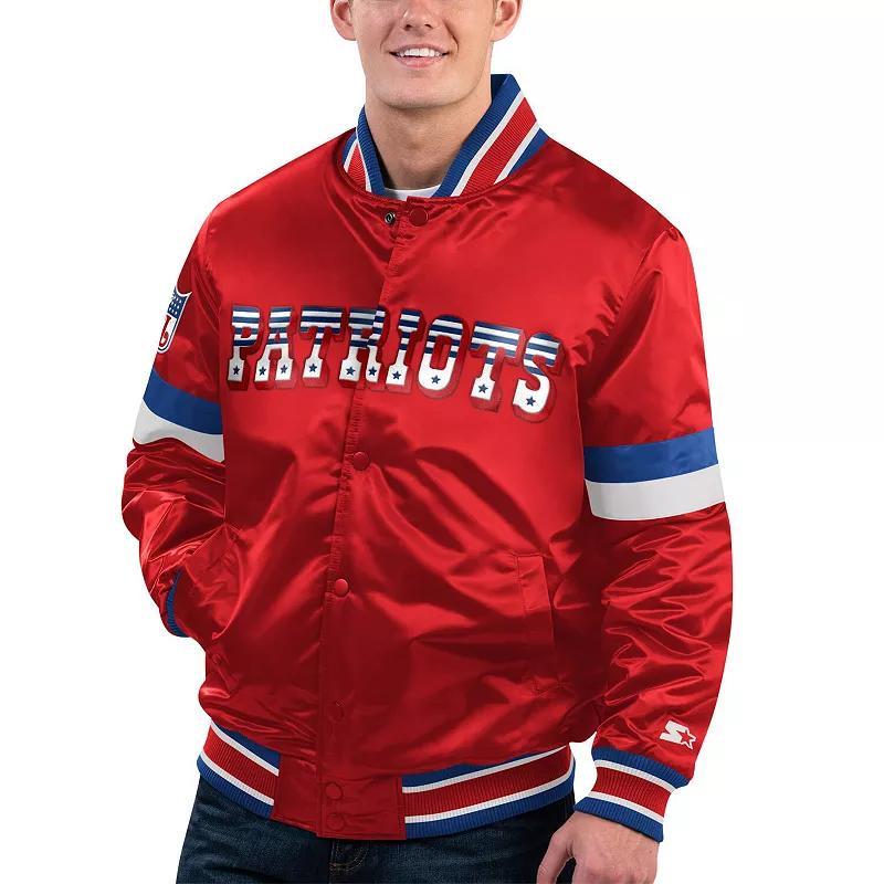 Mens Starter New England Patriots Gridiron Classics Home Game Satin Full-Snap Varsity Jacket Product Image