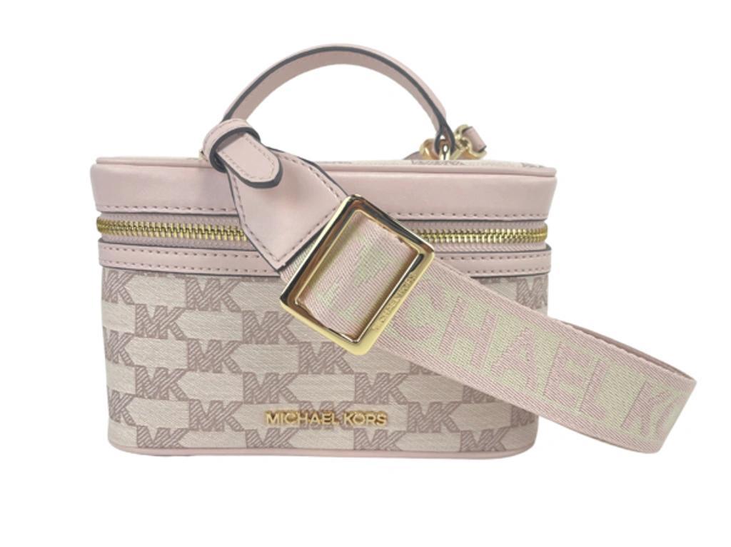 MICHAEL KORS Jet Set Medium Powder Blush Jacquard Canvas Zip Trunk Crossbody Women's Bag In Purple Product Image