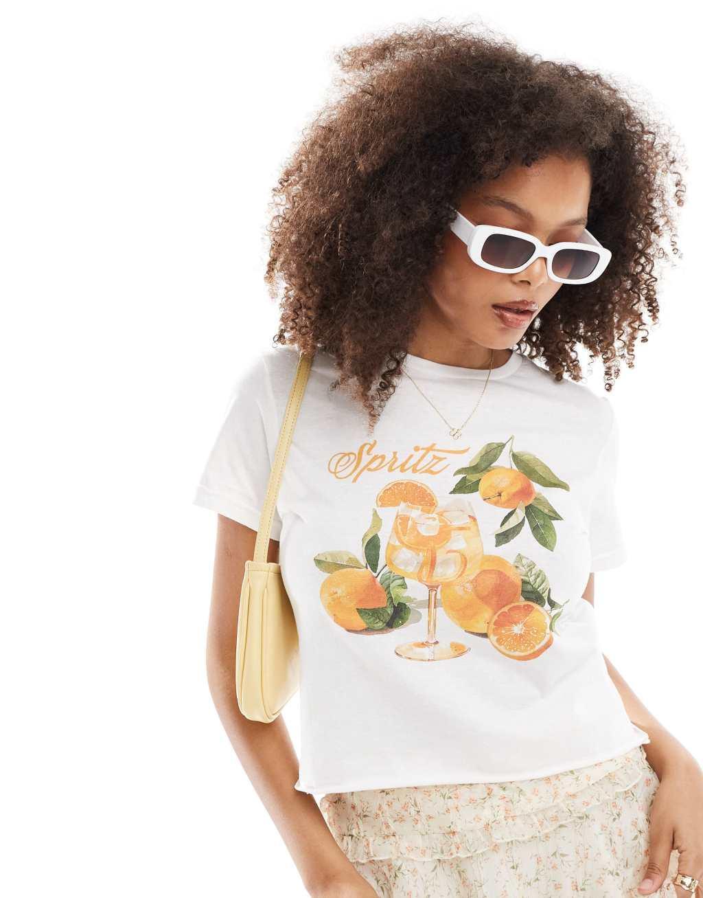 Miss Selfridge orange spritz tee in white Product Image