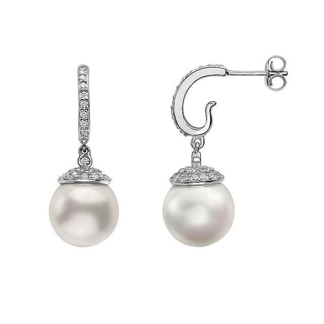 Sterling Silver Freshwater Cultured Pearl & Cubic Zirconia Round Drop Earrings, Womens, White Product Image