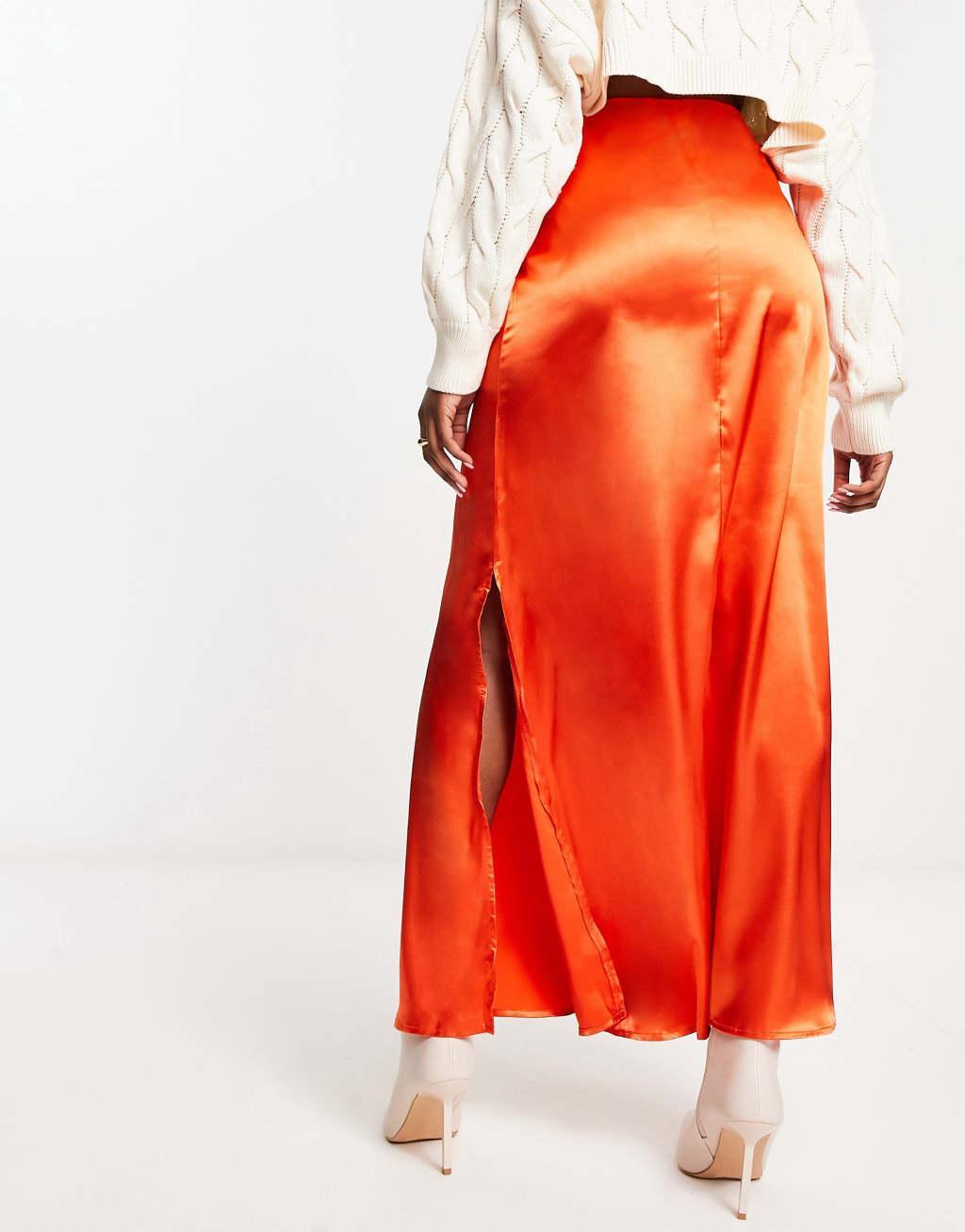 Vila satin midi skirt in orange Product Image