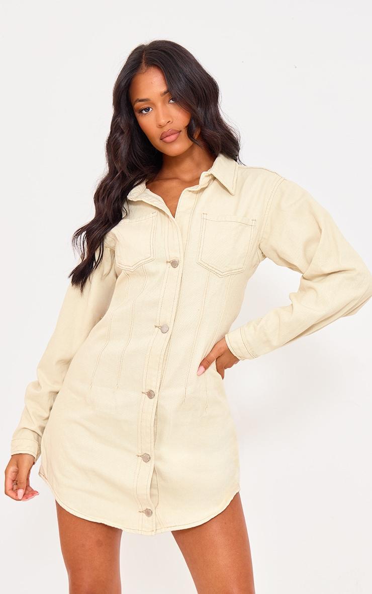 Tall Ecru Denim Oversized Shirt Dress Product Image