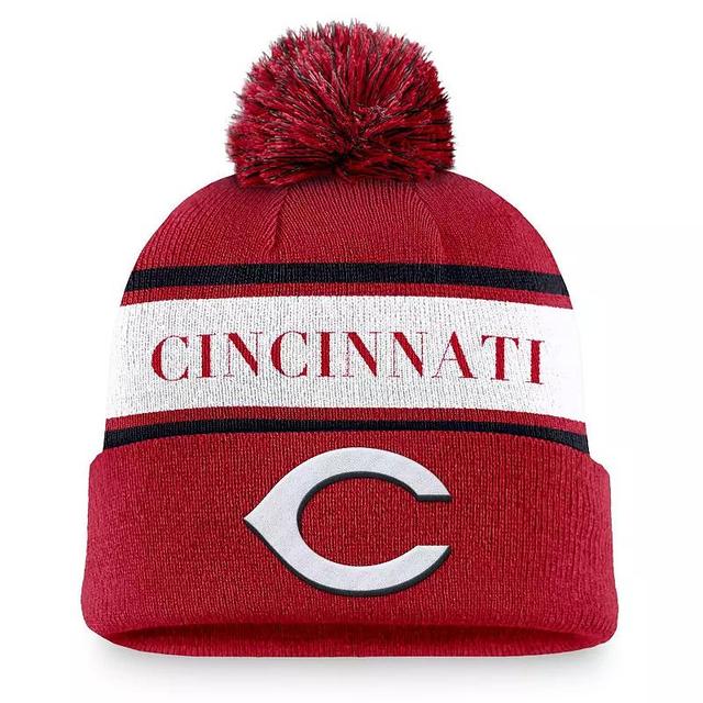 Mens Nike Red Cincinnati Reds Team Stripe Peak Cuffed Knit Hat with Pom Product Image