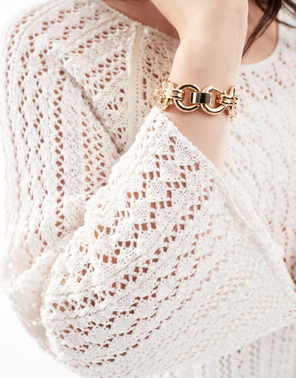 Only Curve 3/4 sleeve knit top in off white   Product Image