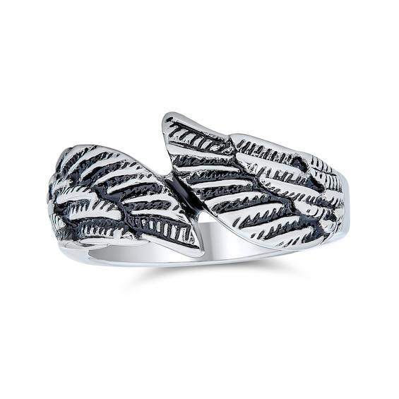 Men's Oxidized Angel Wings Bypass Ring in Stainless Steel Product Image