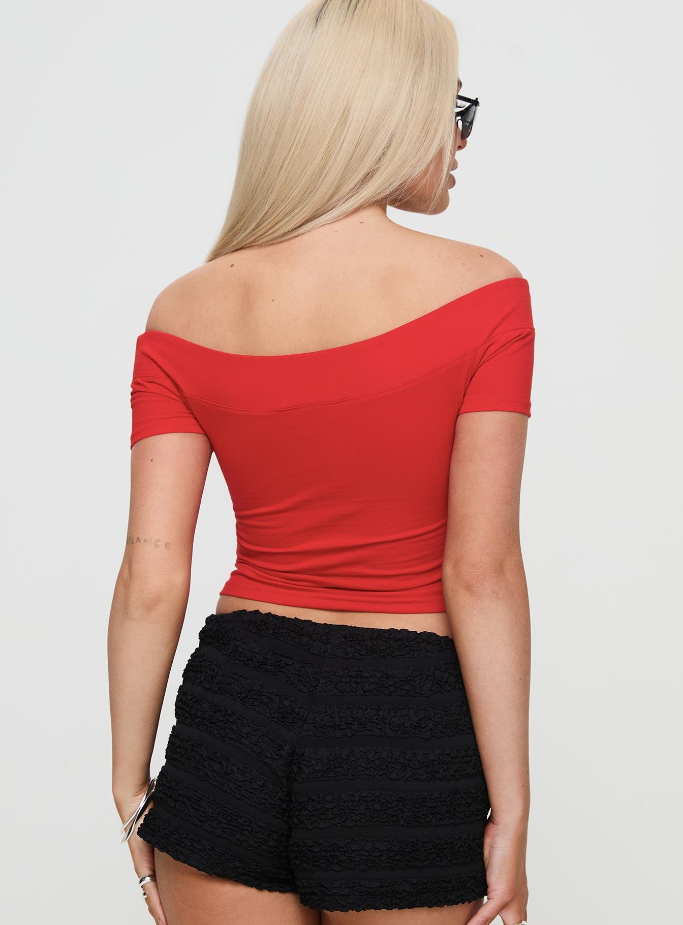 Serendipia Off The Shoulder Graphic Top Red Product Image