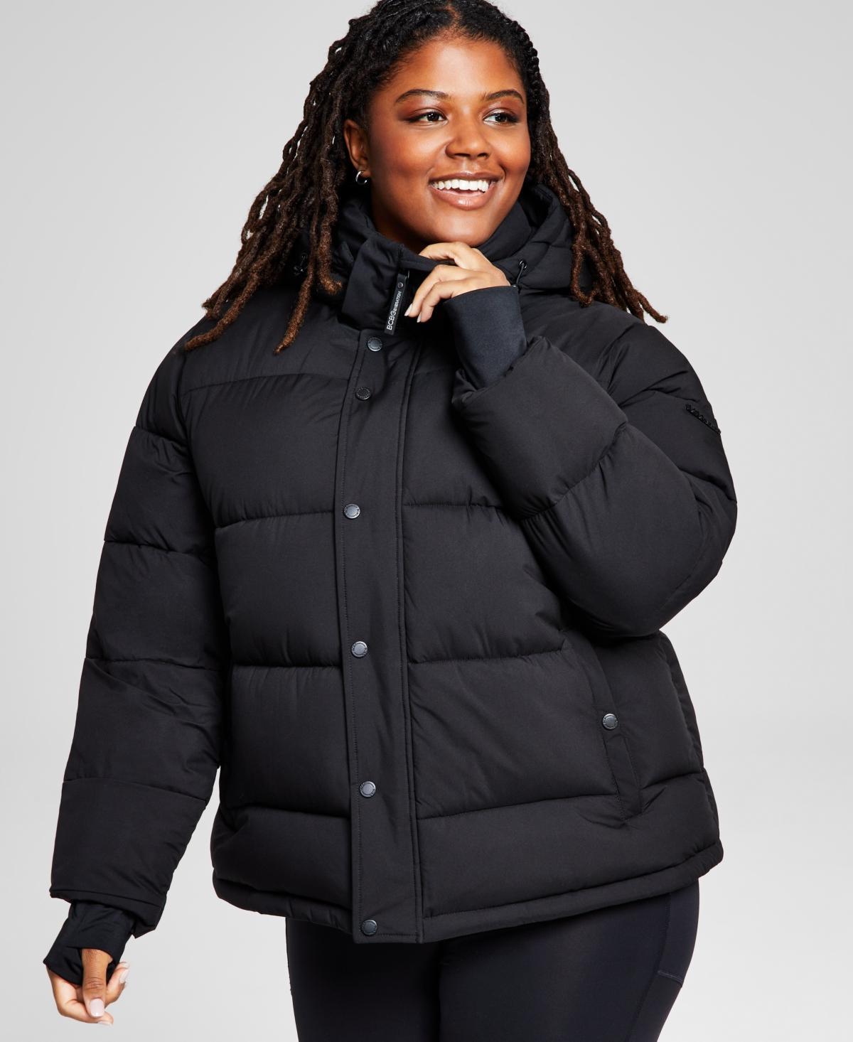 BCBGeneration Womens Plus Size High-Low Hooded Puffer Coat Product Image