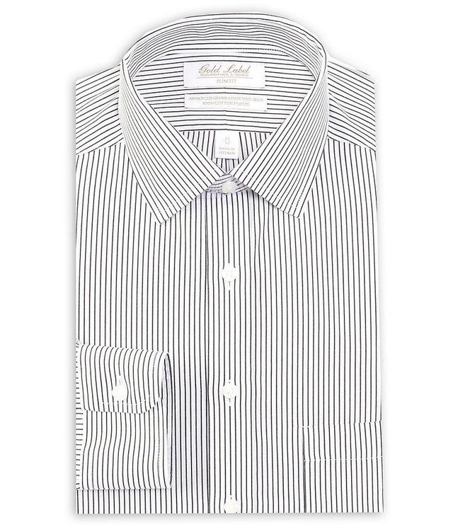 Gold Label Roundtree & Yorke Slim Fit Non-Iron Spread Collar Poplin Stripe Dress Shirt Product Image