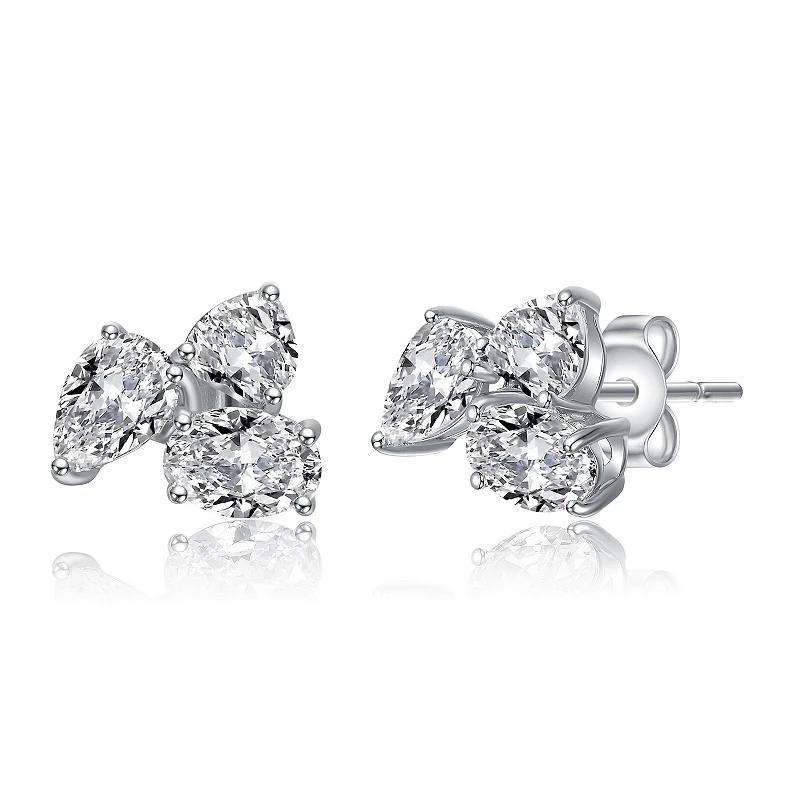 Sterling Silver Cubic Zirconia Triple Cluster Stud Earrings, Womens Product Image