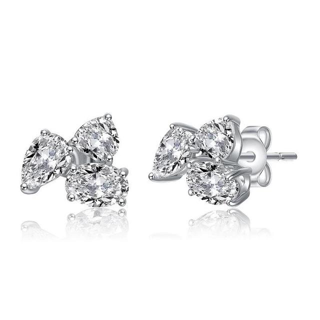 Sterling Silver Cubic Zirconia Triple Cluster Stud Earrings, Womens Product Image