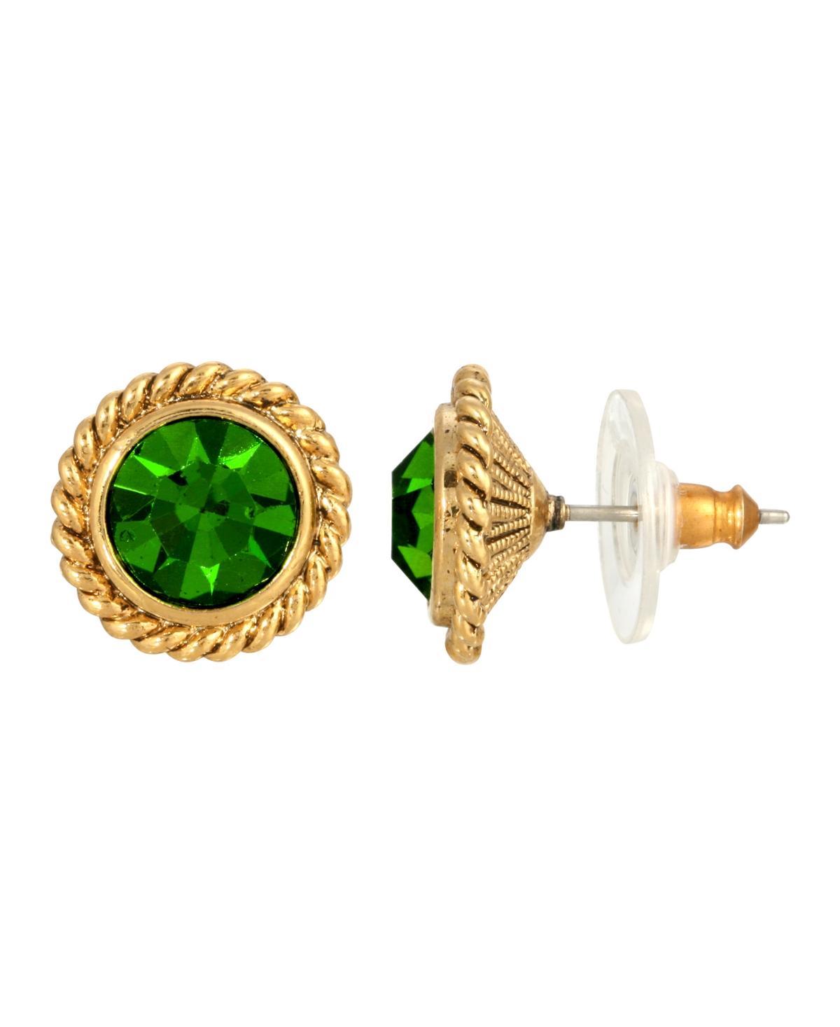 1928 Gold Tone & Green Round Button Stud Earrings, Womens Product Image