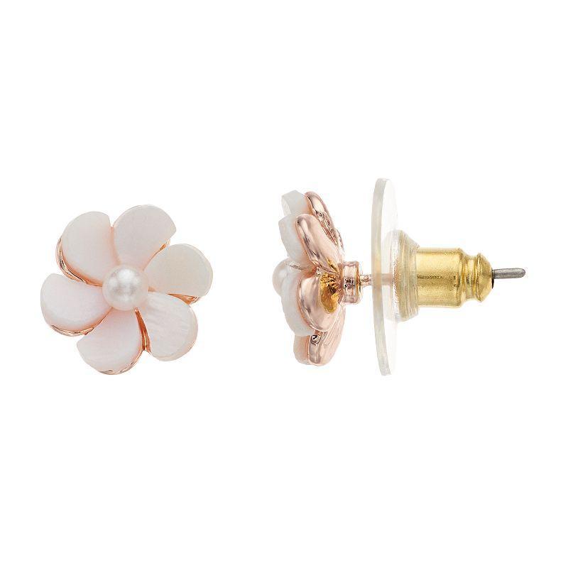 LC Lauren Conrad Mother-of-Pearl Nickel Free Flower Stud Earrings, Womens, Rose Gold Tone Product Image