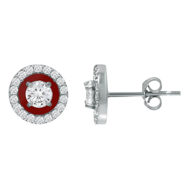 Aleure Precioso Sterling Silver Enamel & Cubic Zirconia Halo Stud Earrings, Womens, Red Product Image