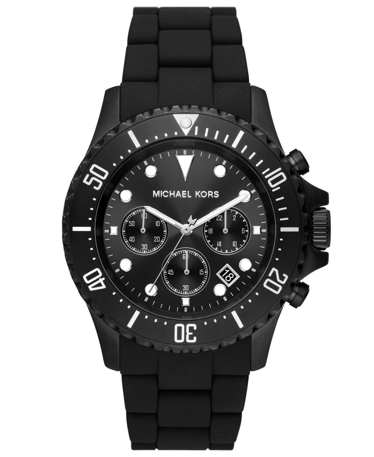 Michael Kors Men's Everest Chronograph Black Ion Plated Stainless Steel and Silicone Bracelet Watch 45mm - Black Product Image