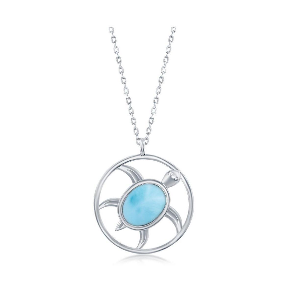 Sterling Silver Oval Larimar Turtle Round Necklace Product Image