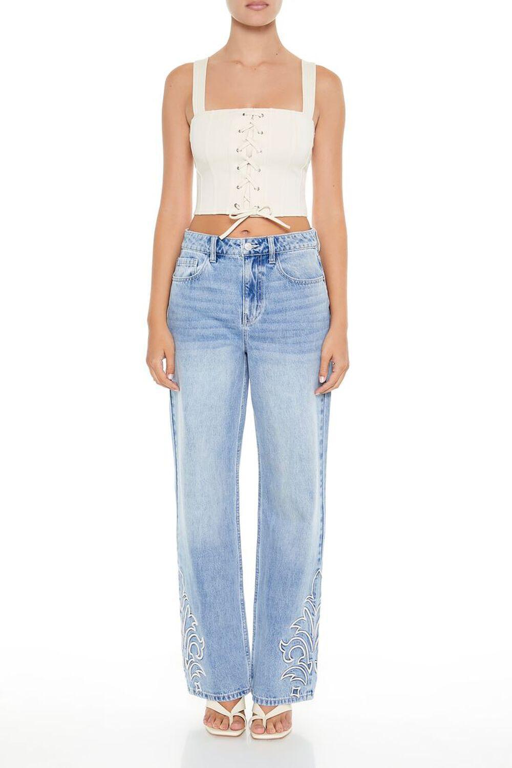 Embroidered Ornate Wide-Leg Jeans | Forever 21 Product Image