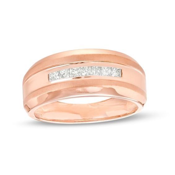 Men's 1/3 CT. T.w. Square-Cut Diamond Seven Stone Wedding Band in 10K Rose Gold Product Image