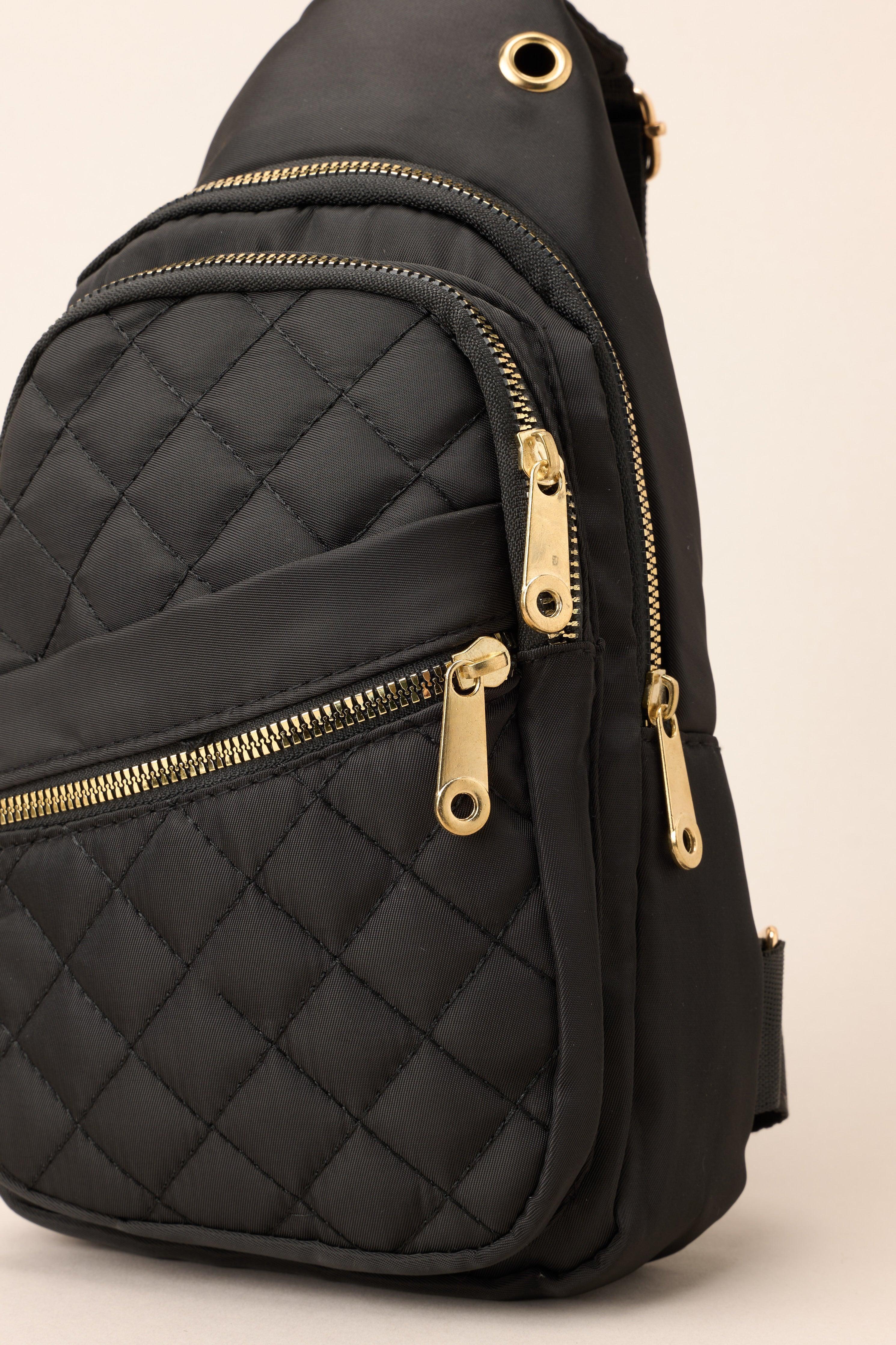 First In Line Black Quilted Crossbody Bag Product Image