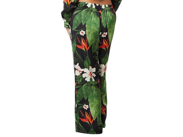 LAUREN Ralph Lauren Plus-Size Floral Satin Charmeuse Wide-Leg Pants (Black/Green Women's Casual Pants Product Image