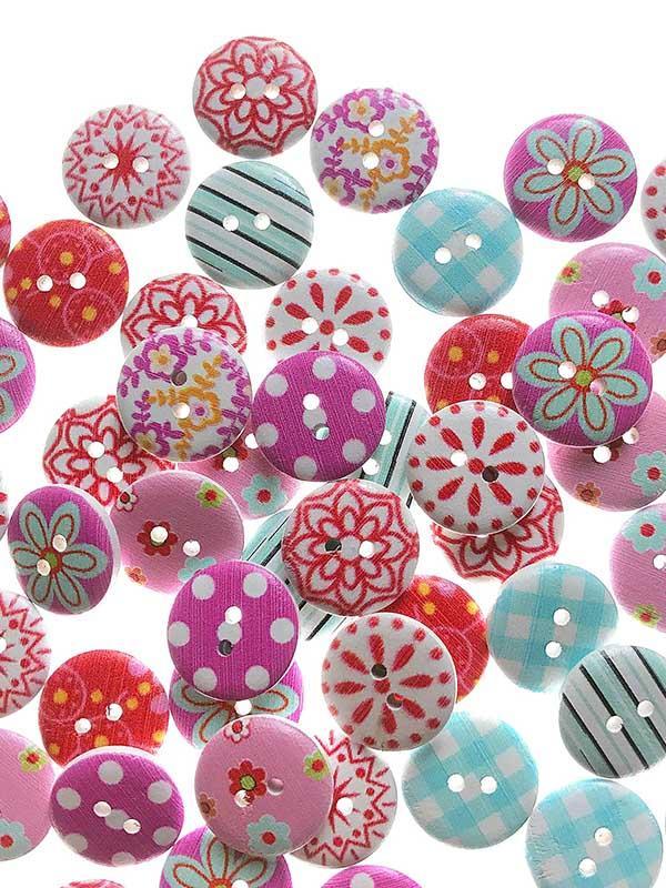 100Pcs Colorful Striped Printed Decoration Accessories Round Buttons Product Image