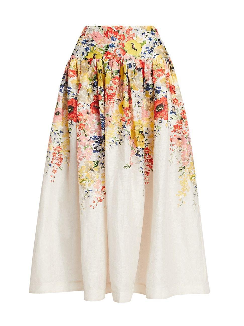 Womens Alight Basque Floral Linen Midi-Skirt Product Image