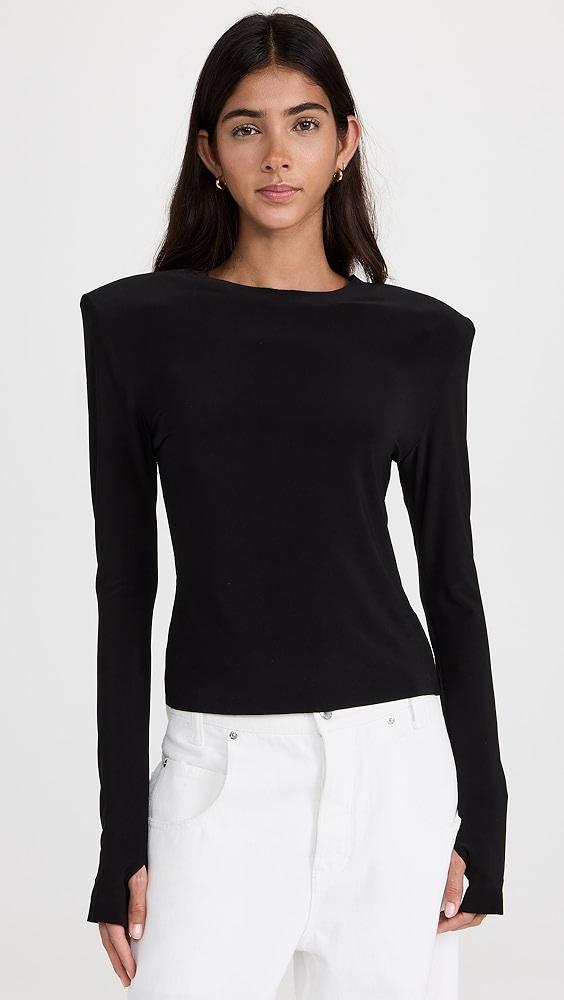 Norma Kamali Shoulder Pad Long Sleeve Crew Top | Shopbop Product Image