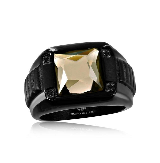 Mens Metallo Steel Gray Spinel Square Black Cubic Zirconia Ring Stainless Product Image