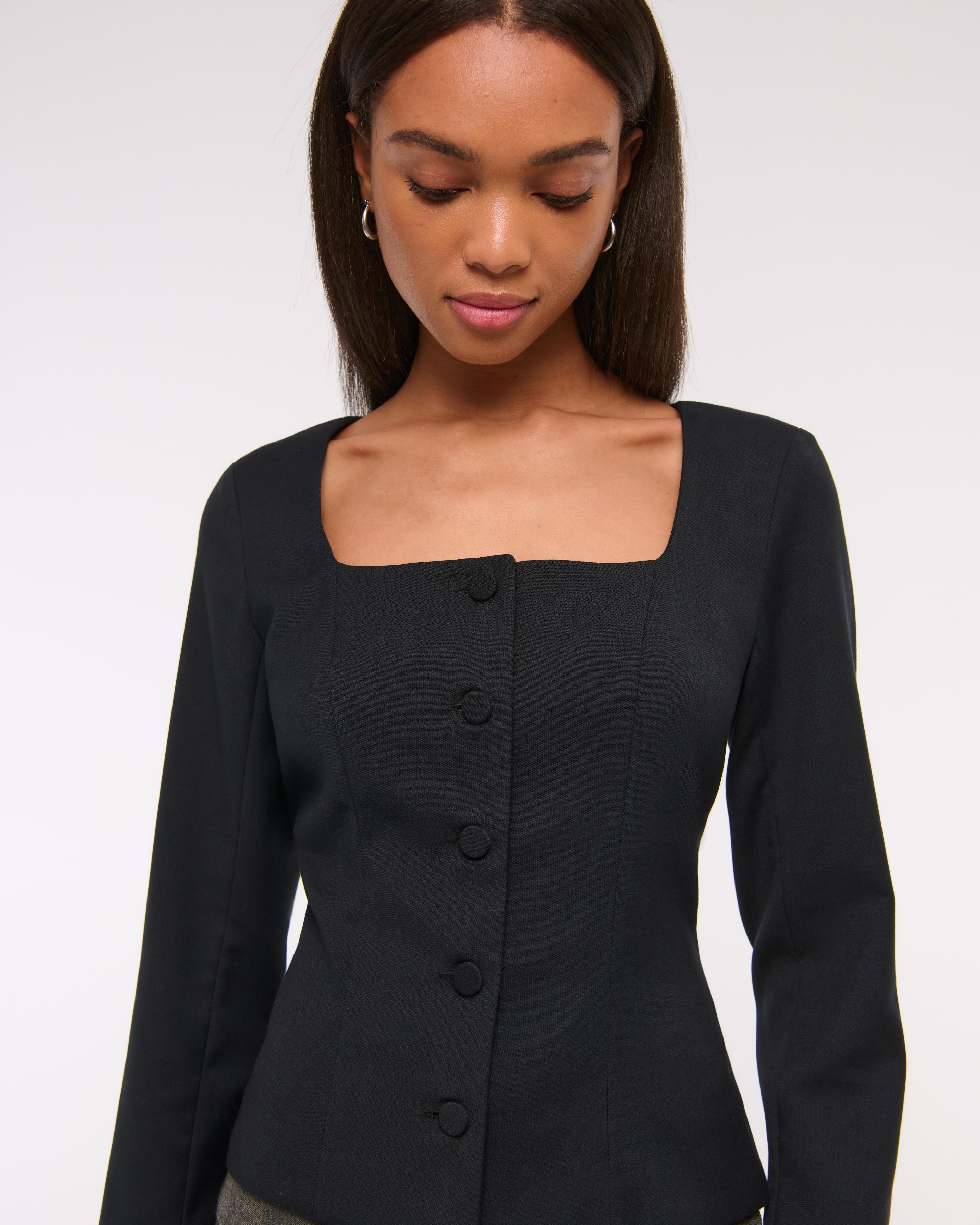 Long-Sleeve Squareneck Tailored Vest Product Image