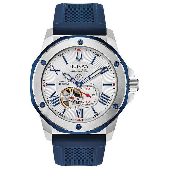 Bulova Mens Automatic Marine Star Blue Silicone Strap Watch 45mm Product Image