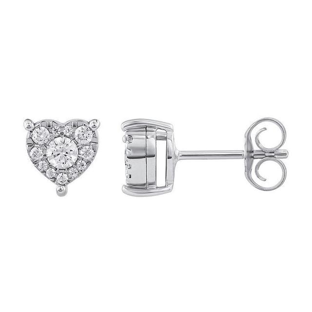 10k White Gold 1/5 Carat T.W. Diamond Heart Stud Earrings, Womens Product Image