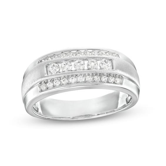 Men's 1/2 CT. T.w. Diamond Raised Five Stone Ring in 10K White Gold Product Image