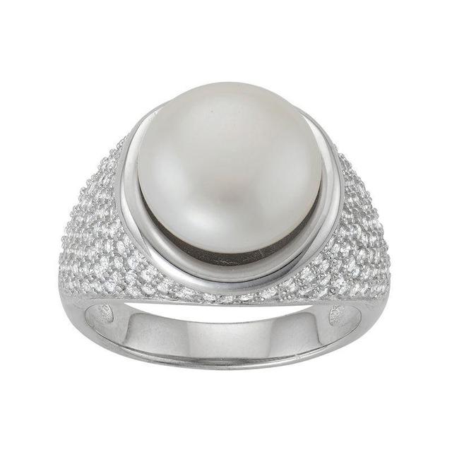 Designs by Gioelli Sterling Silver Freshwater Cultured Pearl & Cubic Zirconia Dome Ring, Womens White Product Image