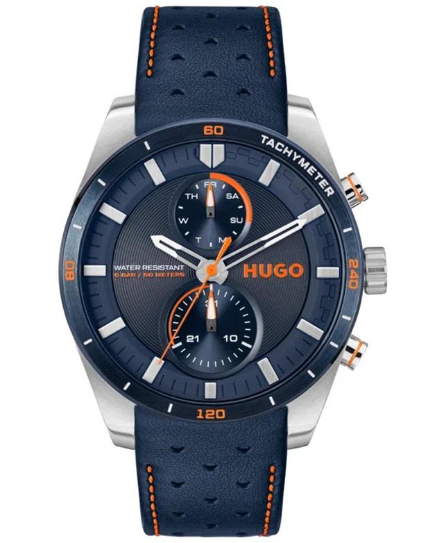 Hugo Boss Mens Fast Quartz Multifunction Blue Leather Watch 44mm - Blue Product Image