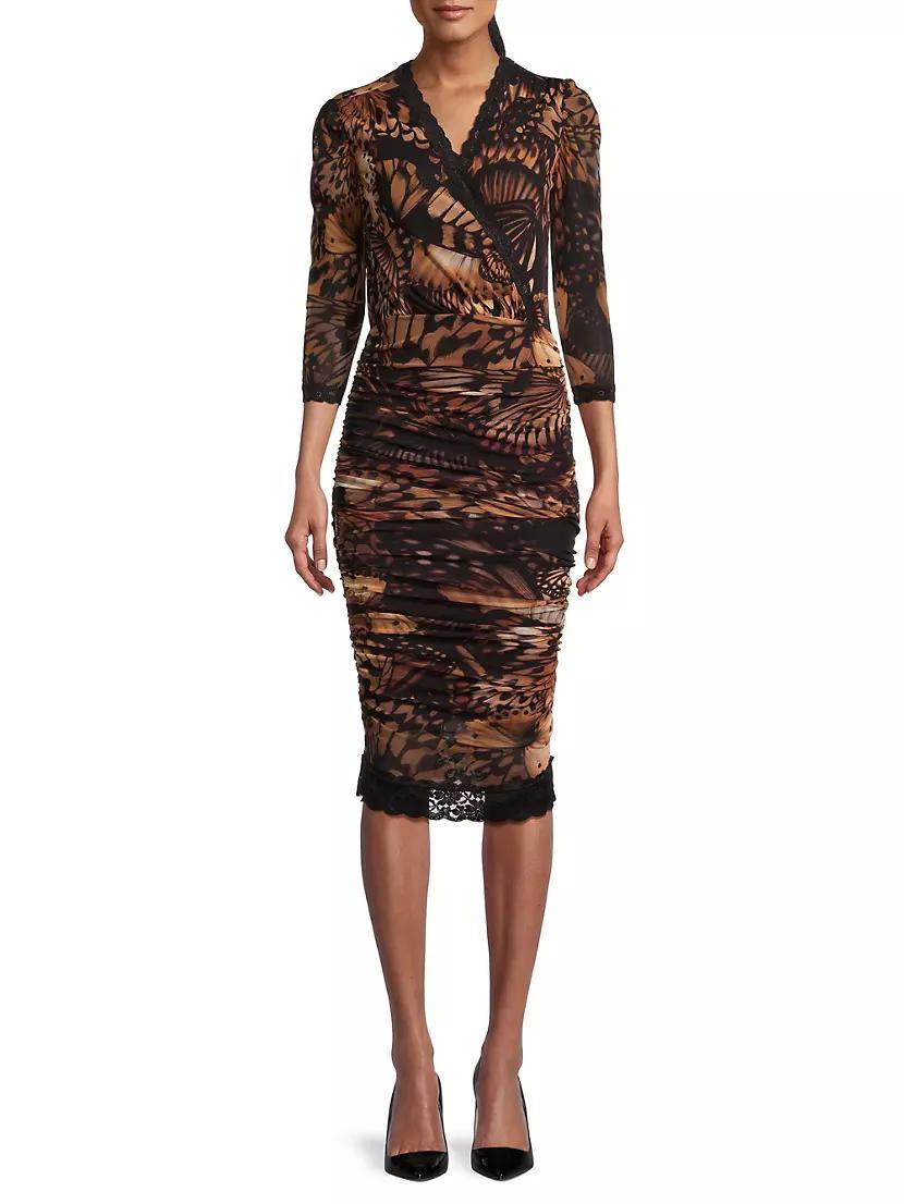 Abito Butterfly-Print Mesh Knee-Length Dress Product Image