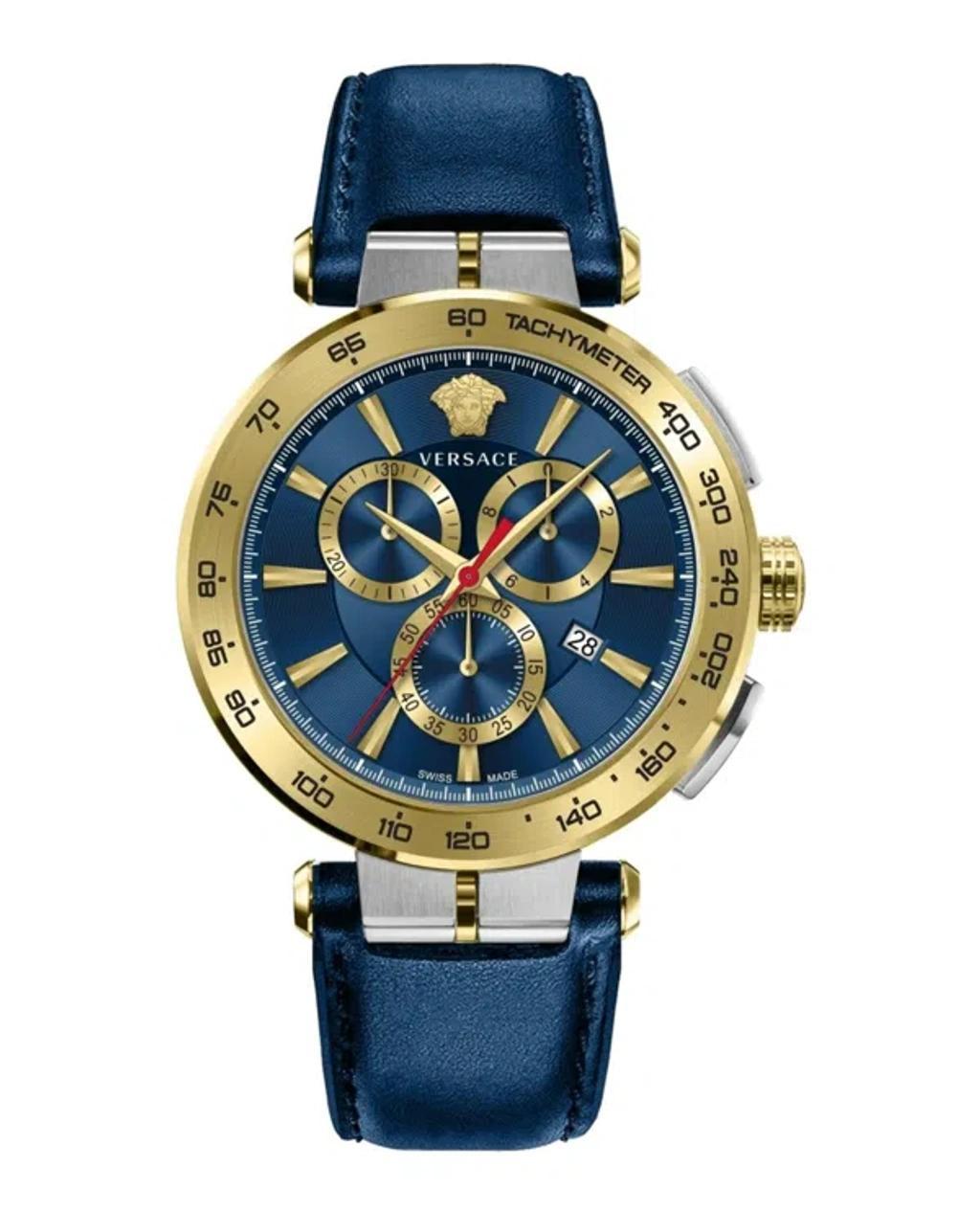 VERSACE Aion Chrono Leather Watch In Gold Product Image