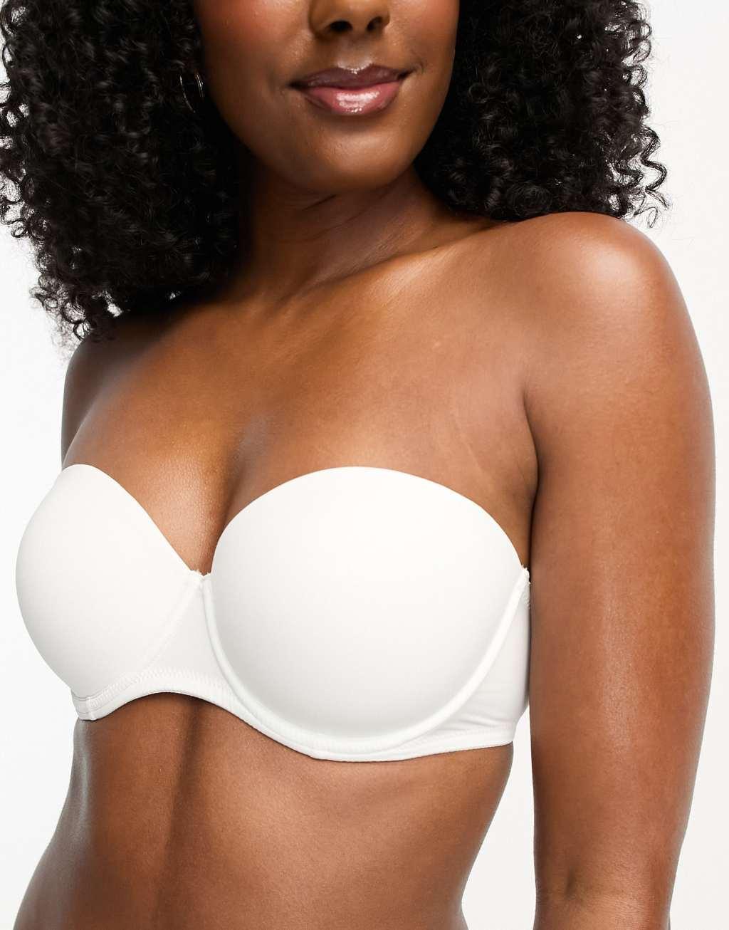 ASOS DESIGN microfiber moulded multiway strapless bra in white Product Image