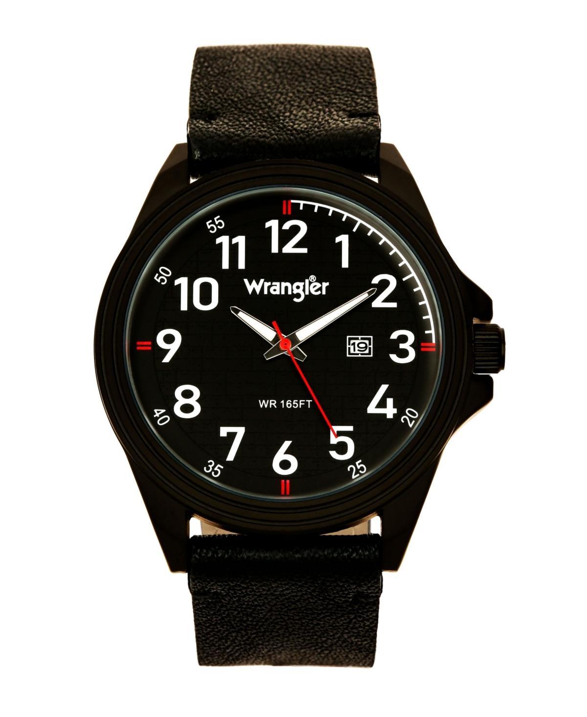 Wrangler Mens Watch, 48MM Ip Black Case, Black Dial, White Arabic Numerals, Black Strap, Analog, Red Second Hand, Date Function - Black Product Image