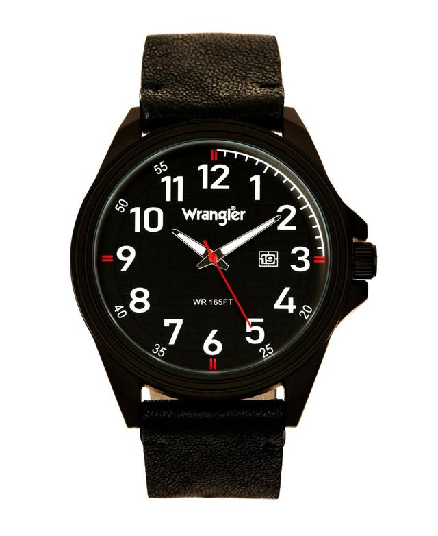 Wrangler Mens Watch, 48MM Ip Black Case, Black Dial, White Arabic Numerals, Black Strap, Analog, Red Second Hand, Date Function - Black Product Image