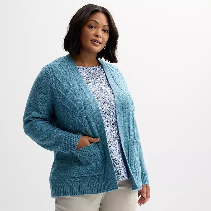 Plus Size Croft & Barrow Long Sleeve Cabled Cardigan, Womens Blue Grey Product Image