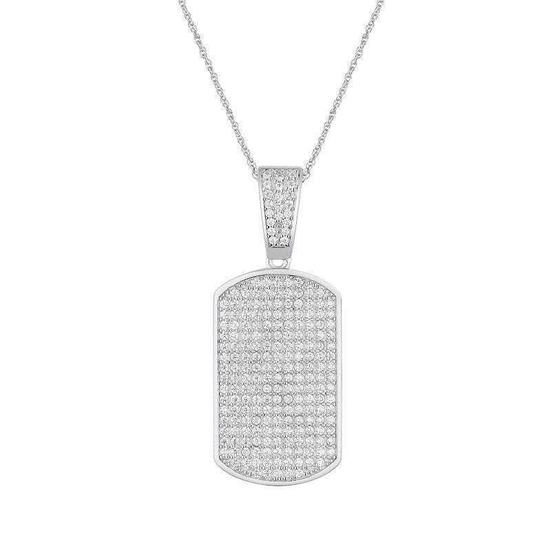 Mens Sterling Silver Cubic Zirconia Dog Tag Pendant Necklace Product Image