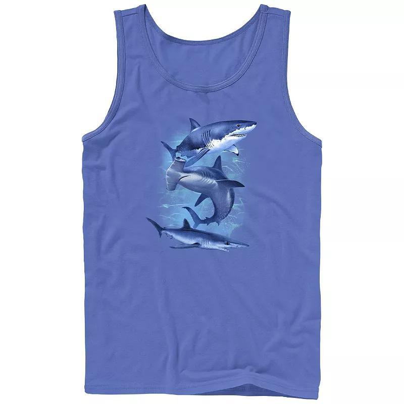 Mens Three Blue Sharks Graphic Tank Product Image