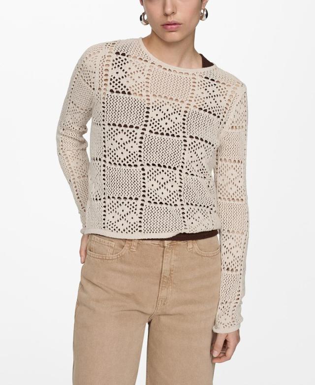 Mango Womens Openwork Details Crochet Sweater Product Image