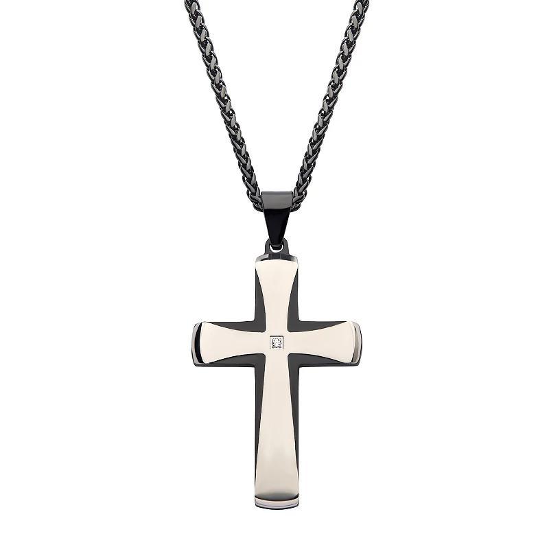 Mens Two-Tone Ion-Plated Stainless Steel Cross Pendant Necklace with Cubic Zirconia Accent Blue Product Image