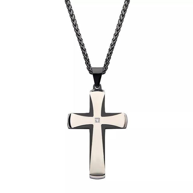 Mens Two-Tone Ion-Plated Stainless Steel Cross Pendant Necklace with Cubic Zirconia Accent Black Product Image