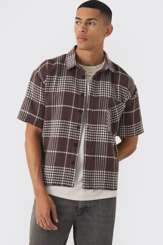 Oversized Twill Plaid One Pocket Boxy Quarter Sleeve Shirt | boohooMAN USA Product Image