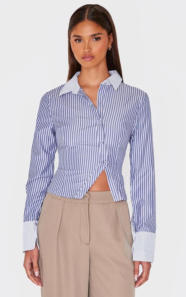 Grey Striped Fitted Contrast Shirt Product Image