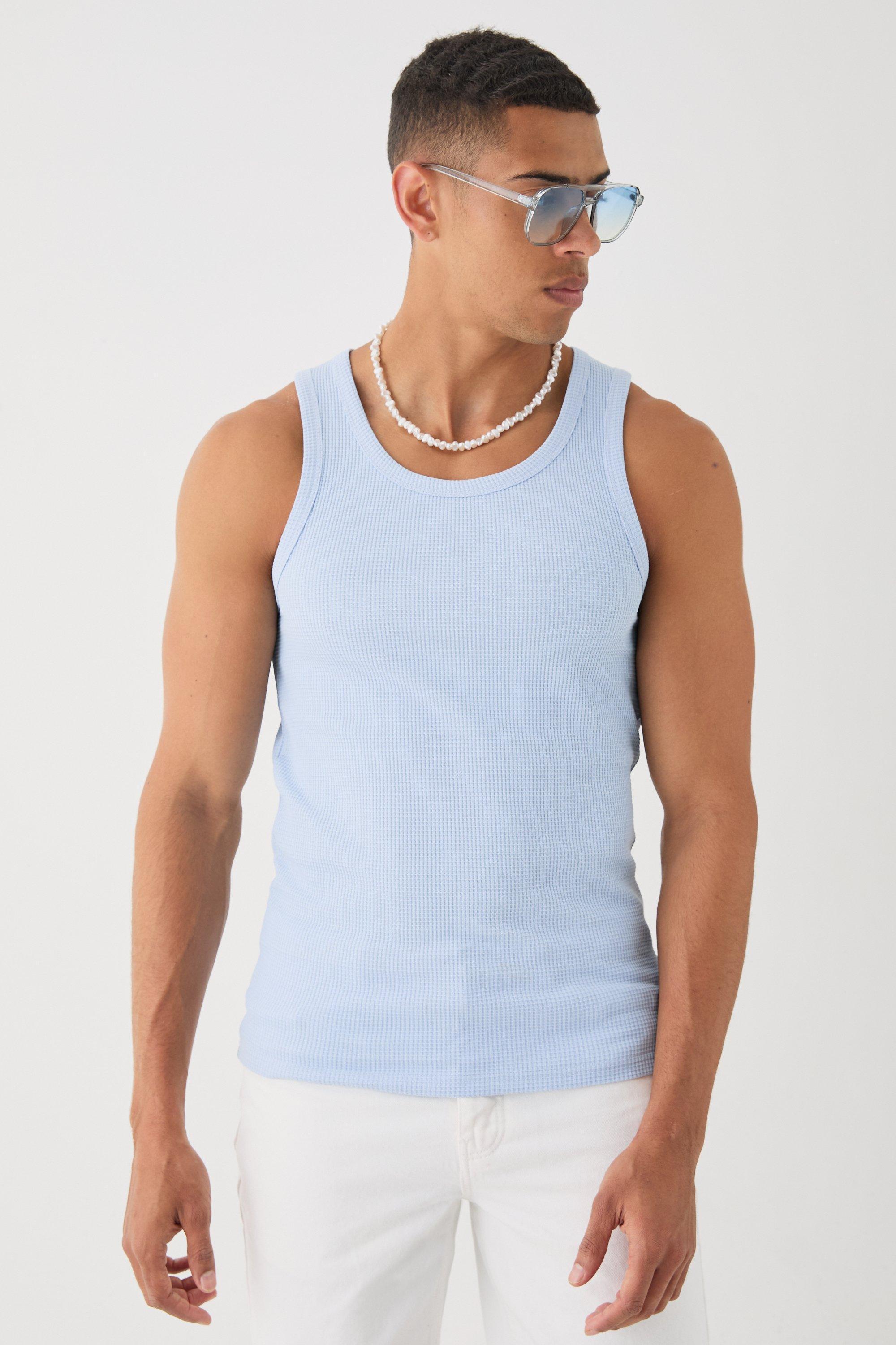 Mens Blue Slim Waffle Vest, Blue Product Image