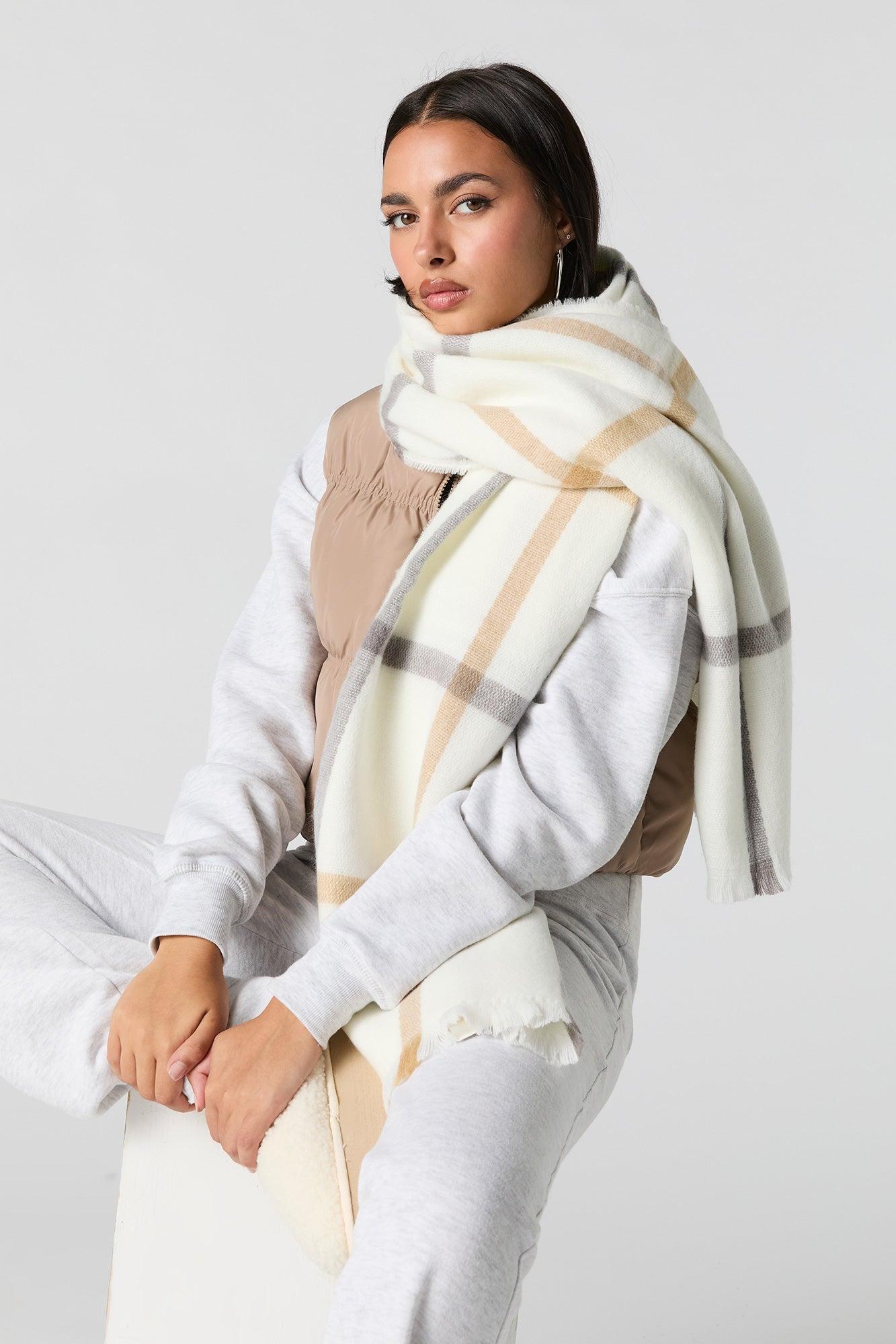 Soft Plaid Knit Scarf Female Product Image