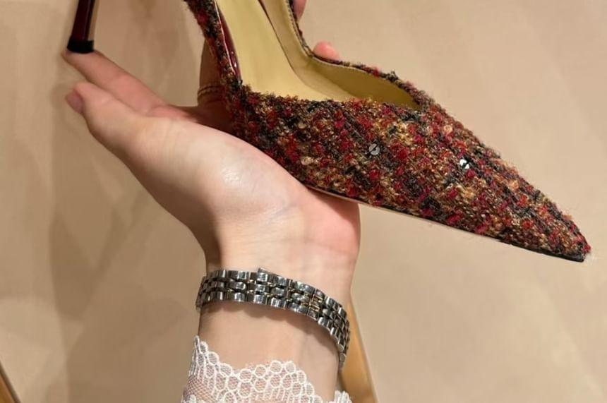 Stiletto Pointed Toe Sequin Tweed Pumps Product Image